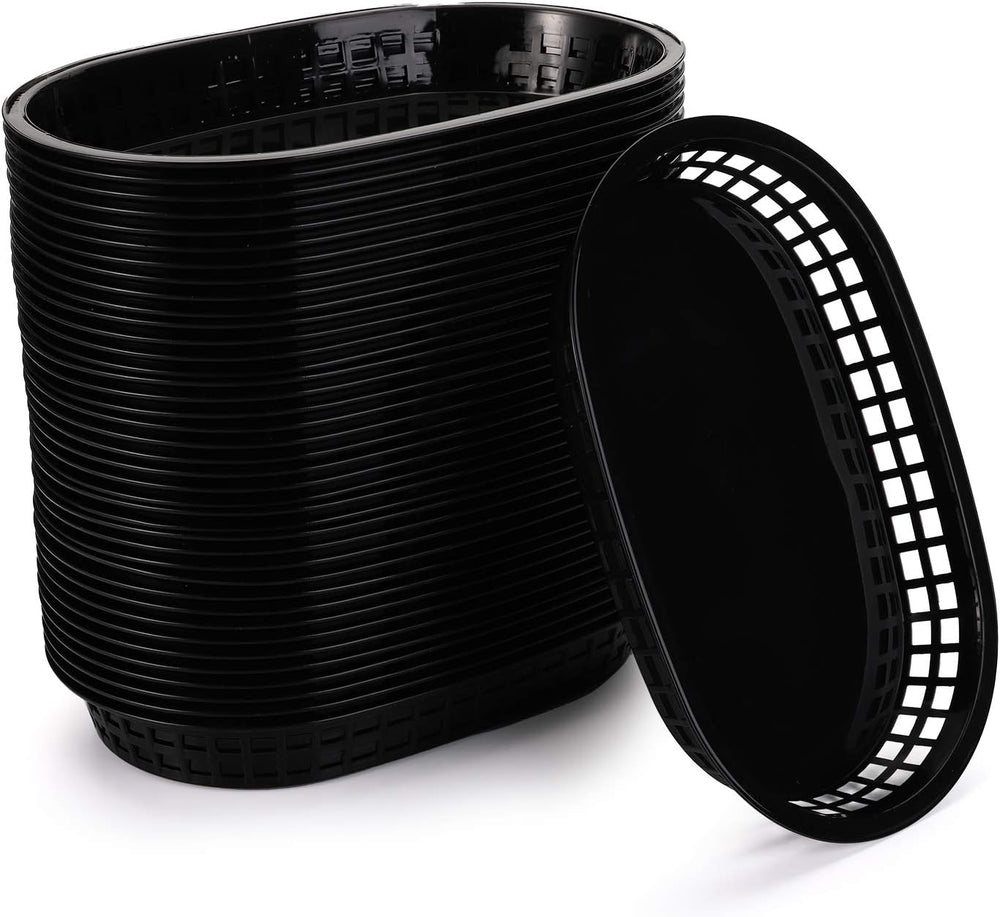 Cedilis 40 Pack Fast Food Baskets, 10.5 x 7 Inch Black Plastic Baskets, Food ...