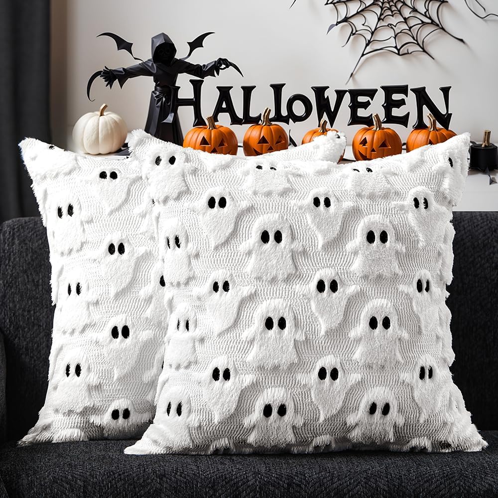DFXSZ Halloween Pillow Covers 26x26 inch 2Pcs White Ghost Halloween Decor