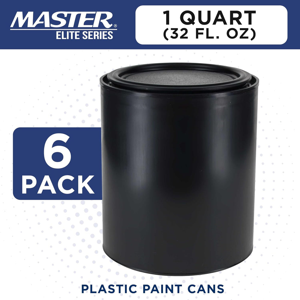 Master Elite 1 Quart (32 fl. oz) Empty Plastic Paint Can Bucket, Pack of 6