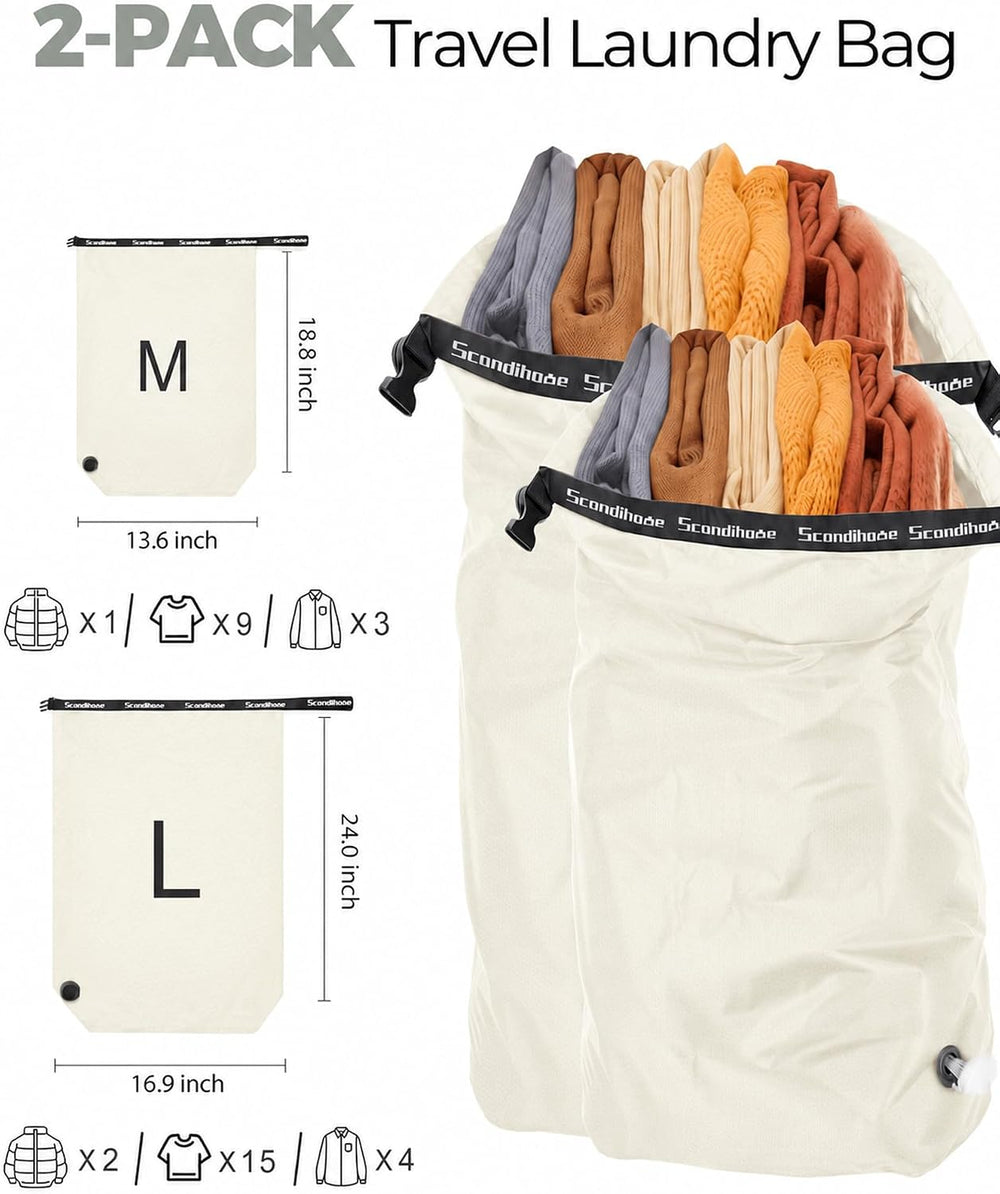Travel Compression Laundry Bag, Pump-Free Vacuum Space Saver Bag for Dirty Cl...
