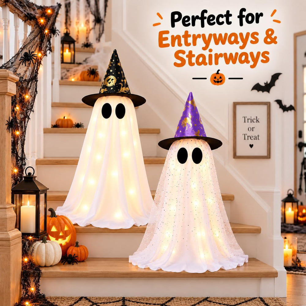 2 Pack Halloween Ghost Decorations, 21.7 Inch Light Up Ghost Indoor Decor wit...