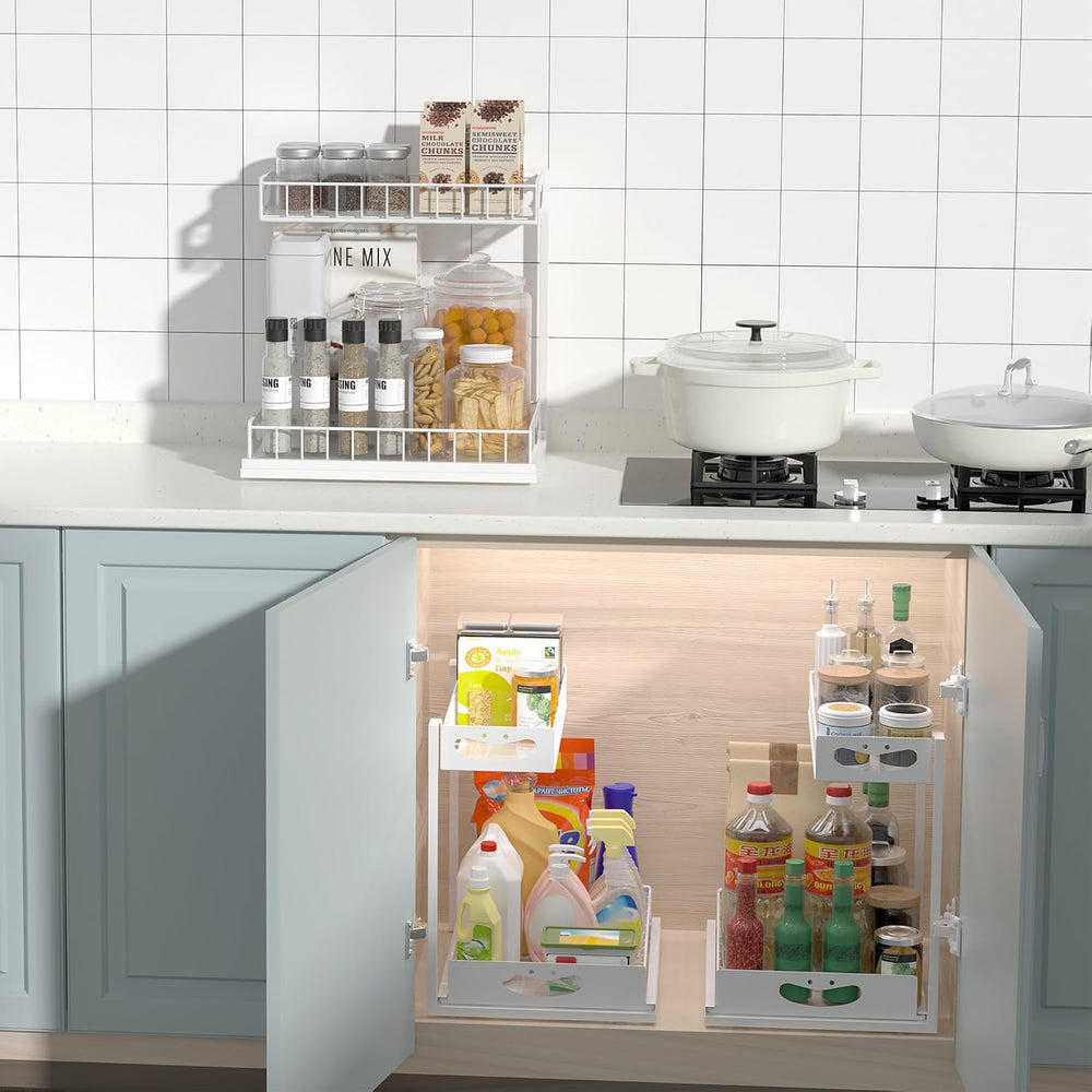 Under Sink Organizer with Pull-Out Drawers,Kitchen Sink Organizer,2 Tier Bath...