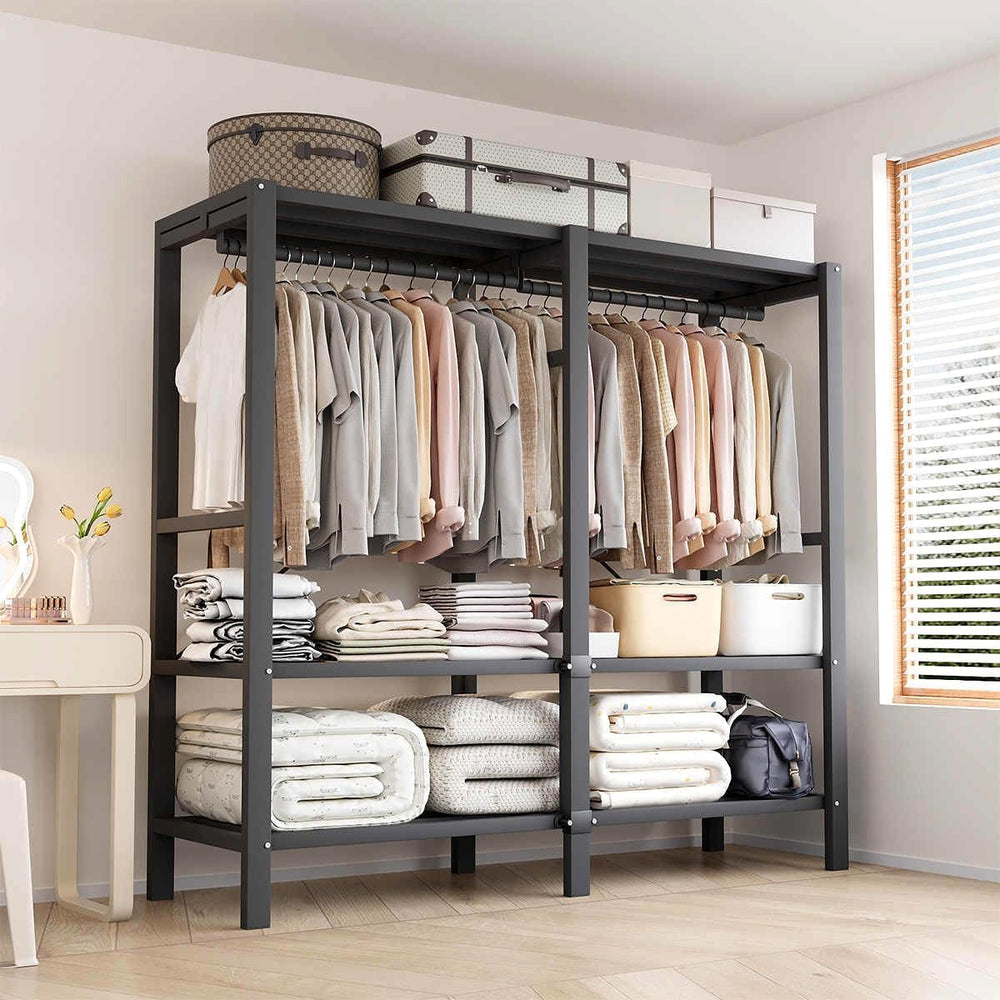 Heavy Duty Clothes Rack with Magnetic Door, Metal Foldable Covered Clothes Ra...