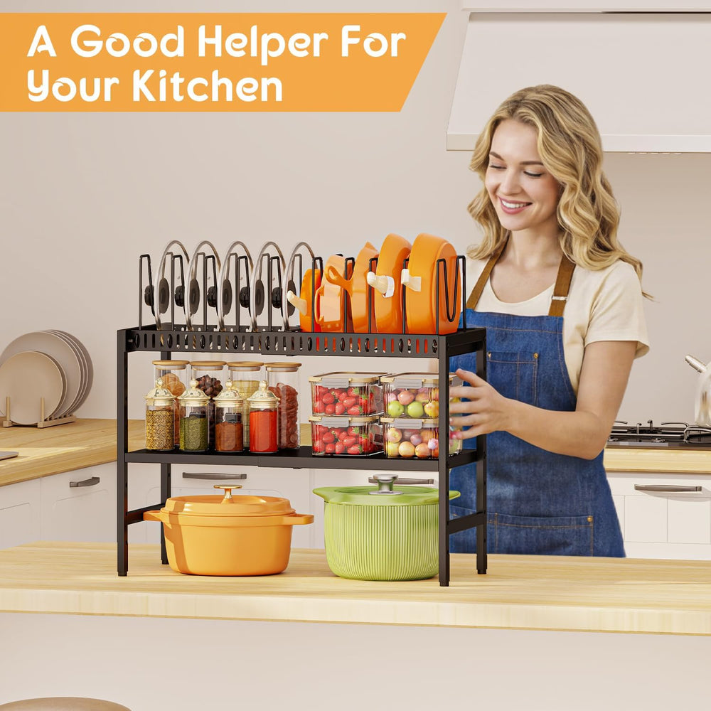 2-Tier Pots and Pans Organizer Under Cabinet,Expandable Pots Lid Organizers I...