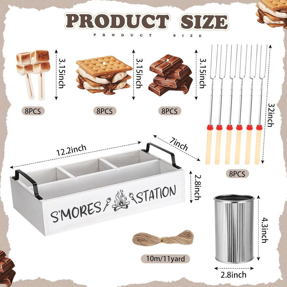 Reallnaive 35 Pcs Smores Station Box Farmhouse, Flame Pattern, White