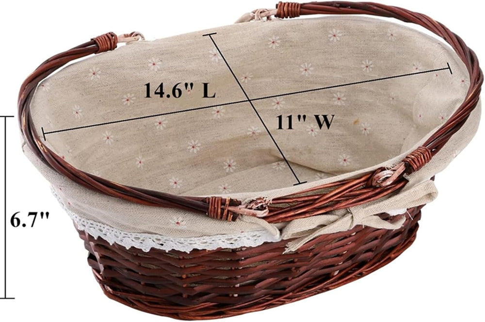 Dicunoy Wicker Basket with Handle, Picnic Baskets with Liner, Empty Gift Gard...