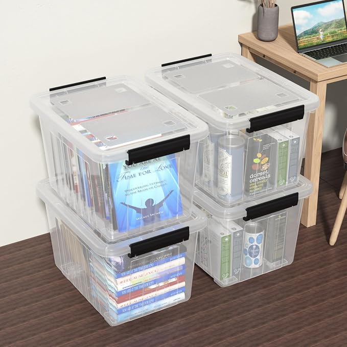 30 Quart Plastic Clear Storage Bin (4 Packs)