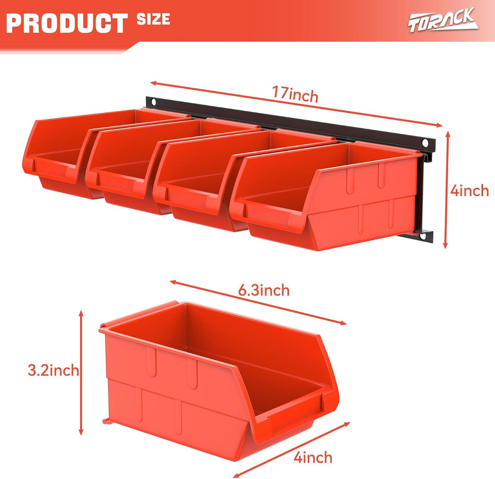 TORACK Wall Mounted Storage Bins, 16 Plastic Bins for Tools Organization