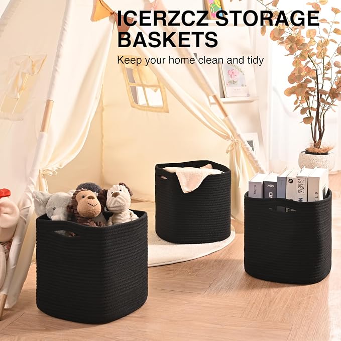 11 Inch Cube Storage Bins, Storage Cube Organizer Bins, Woven Cotton Rope Bas...