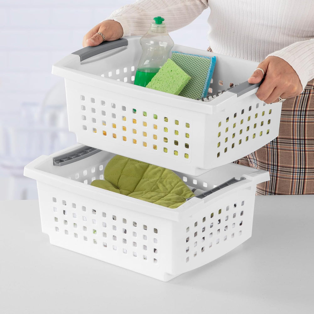 Sterilite 16 Pack Medium Stacking Basket, Open Top Storage Bin with Handles, ...