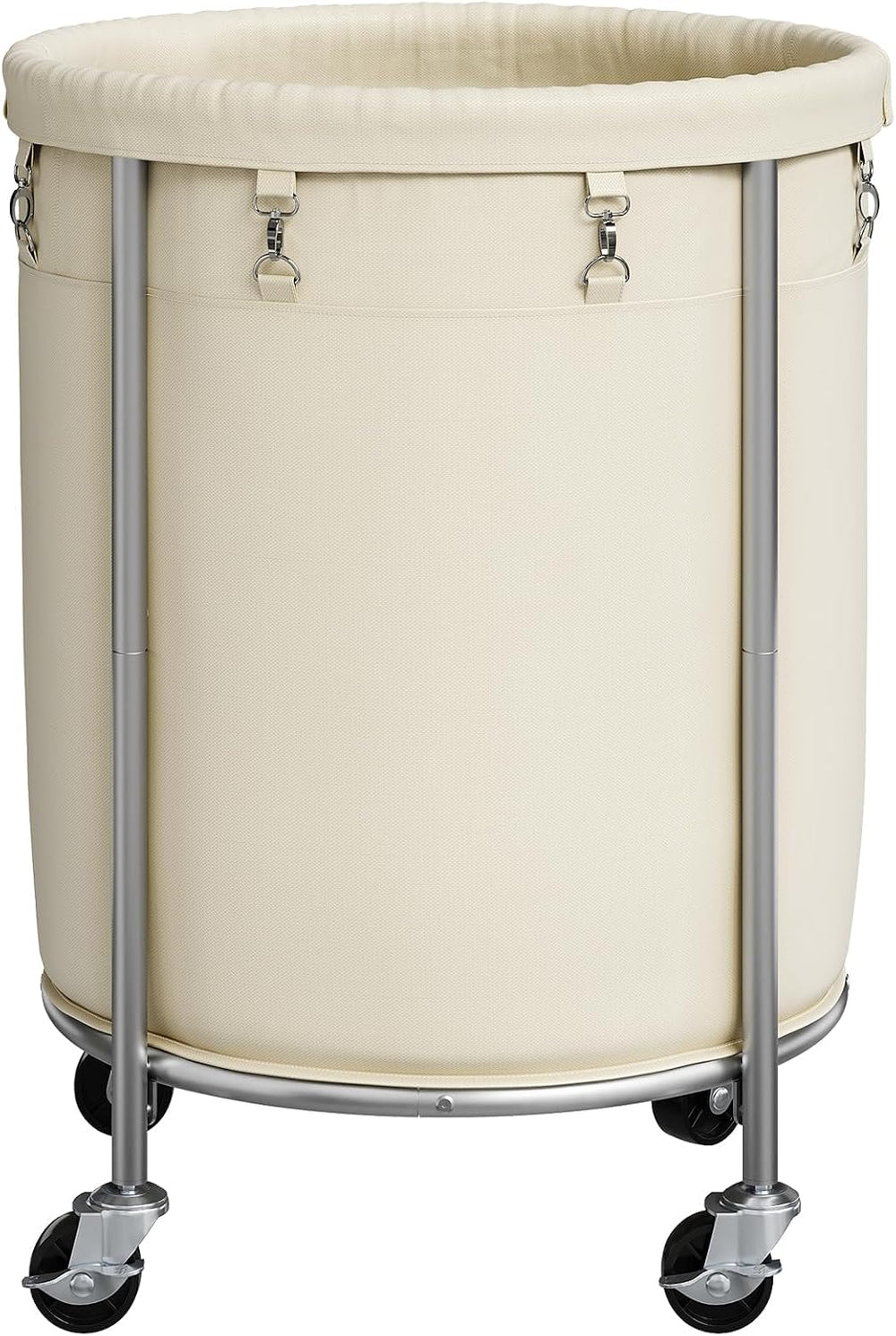 ELYKEN 190L Laundry Basket with Wheels, Steel Frame, Removable Bag, Cream