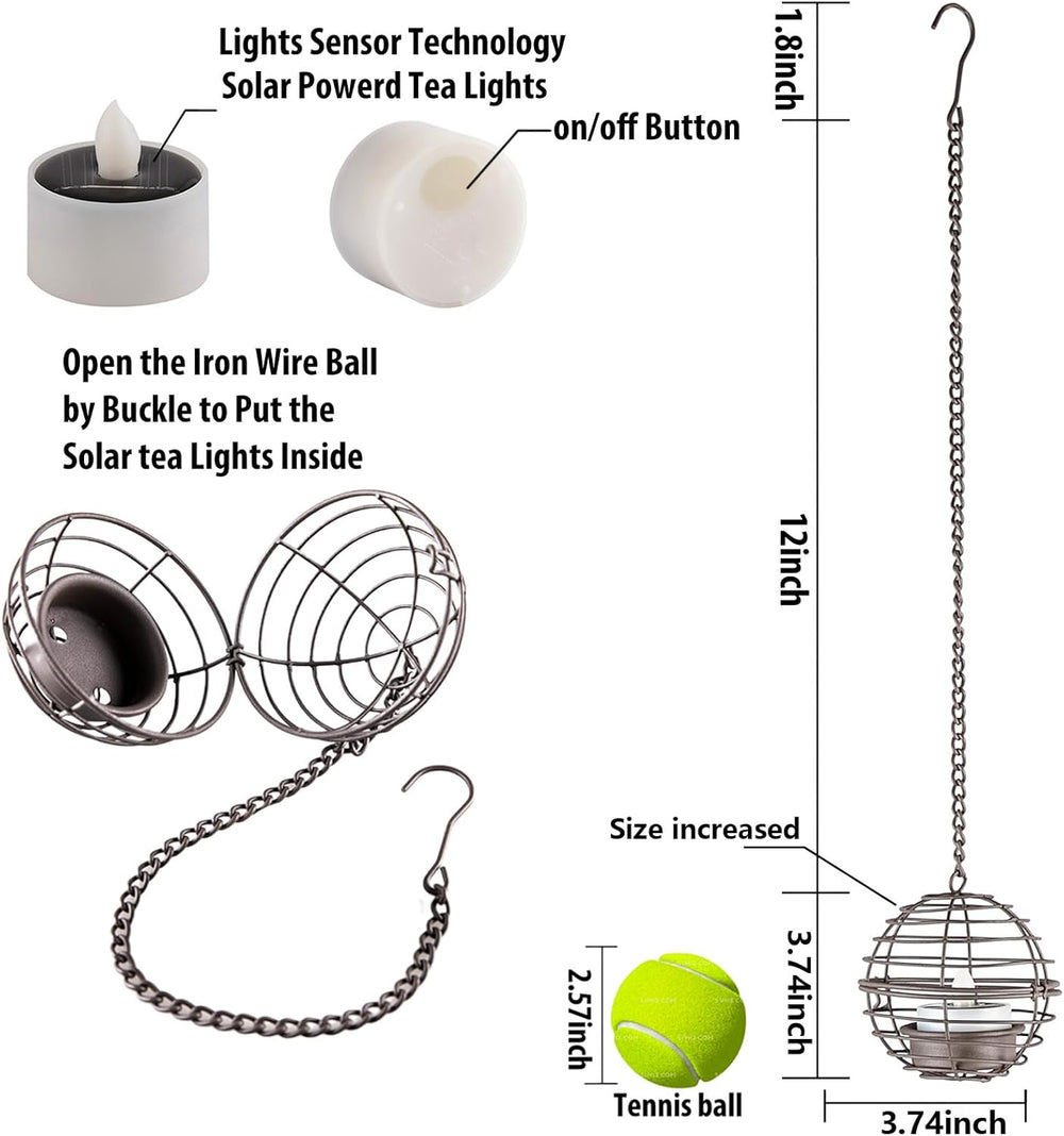 Solar Hanging Lanterns Outdoor Waterproof, Rust Iron Ball Candle Holder with ...