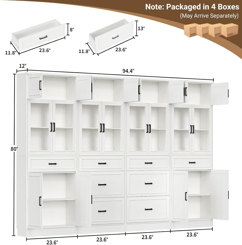 Unikito 80" Tall Modular Kitchen Pantry Cabinet with Glass Door and Drawers