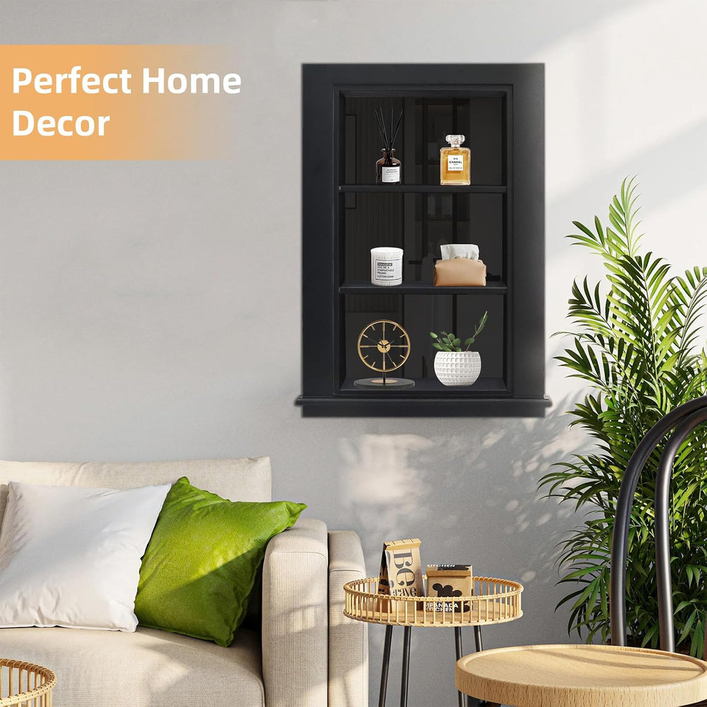 14 x 24 Recessed Medicine Cabinet, Black Bathroom Wall Cabinet, 3-Tier Wall N...