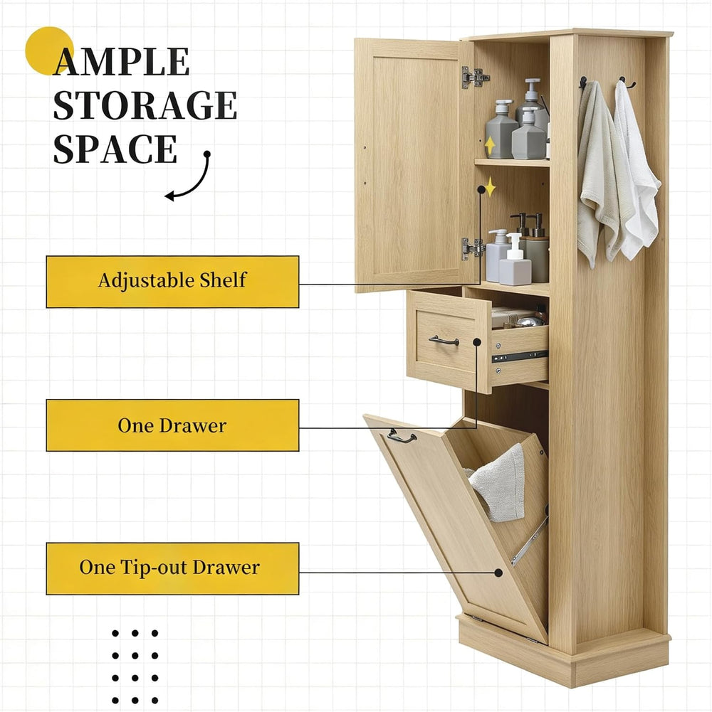 Virubi Tall Storage Cabinet, Tall Laundry Cabinet with Tilt-Out Hamper and Dr...