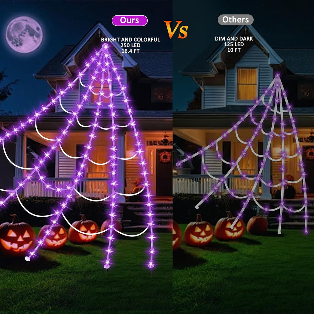 Halloween Decorations Outdoor, Spider Web Lights 250 LED Lighted Spider Web 1...