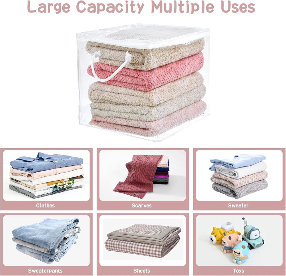 10-Pack Clear Zippered Storage Bags with Handles, Two-Way Zipper Foldable Clo...