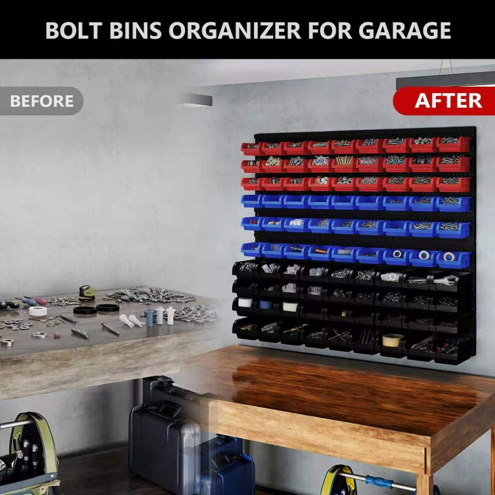 90Pcs Plastic Wall Mounted Storage Bins Parts Rack Nuts And Bolt Bins Organiz...