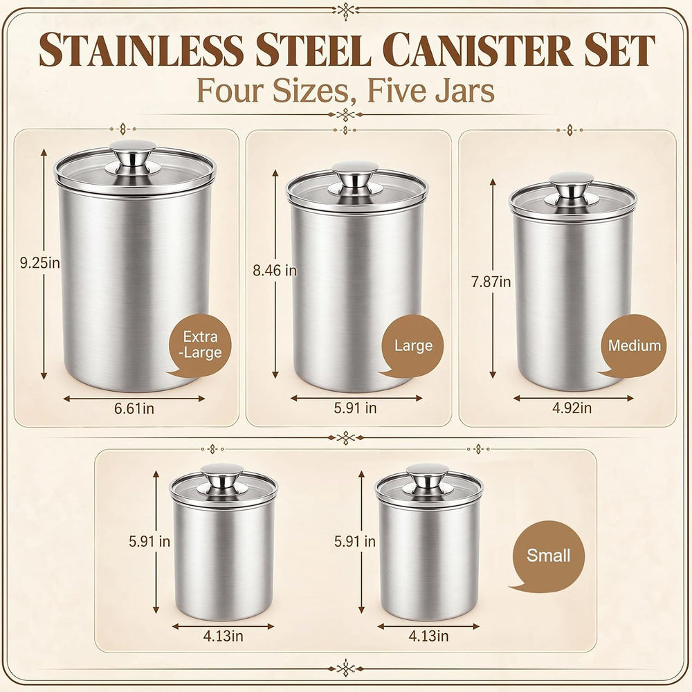 Blushtier 5 Pcs Stainless Steel Kitchen Canister Set with Clear Glass Lids