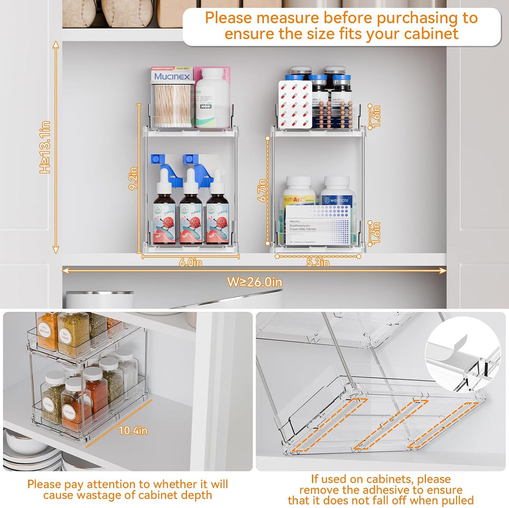 Yieach 4 Pack 2 Tier Vertical Spice Rack Pull Out,10.4'' Deep Narrow ...