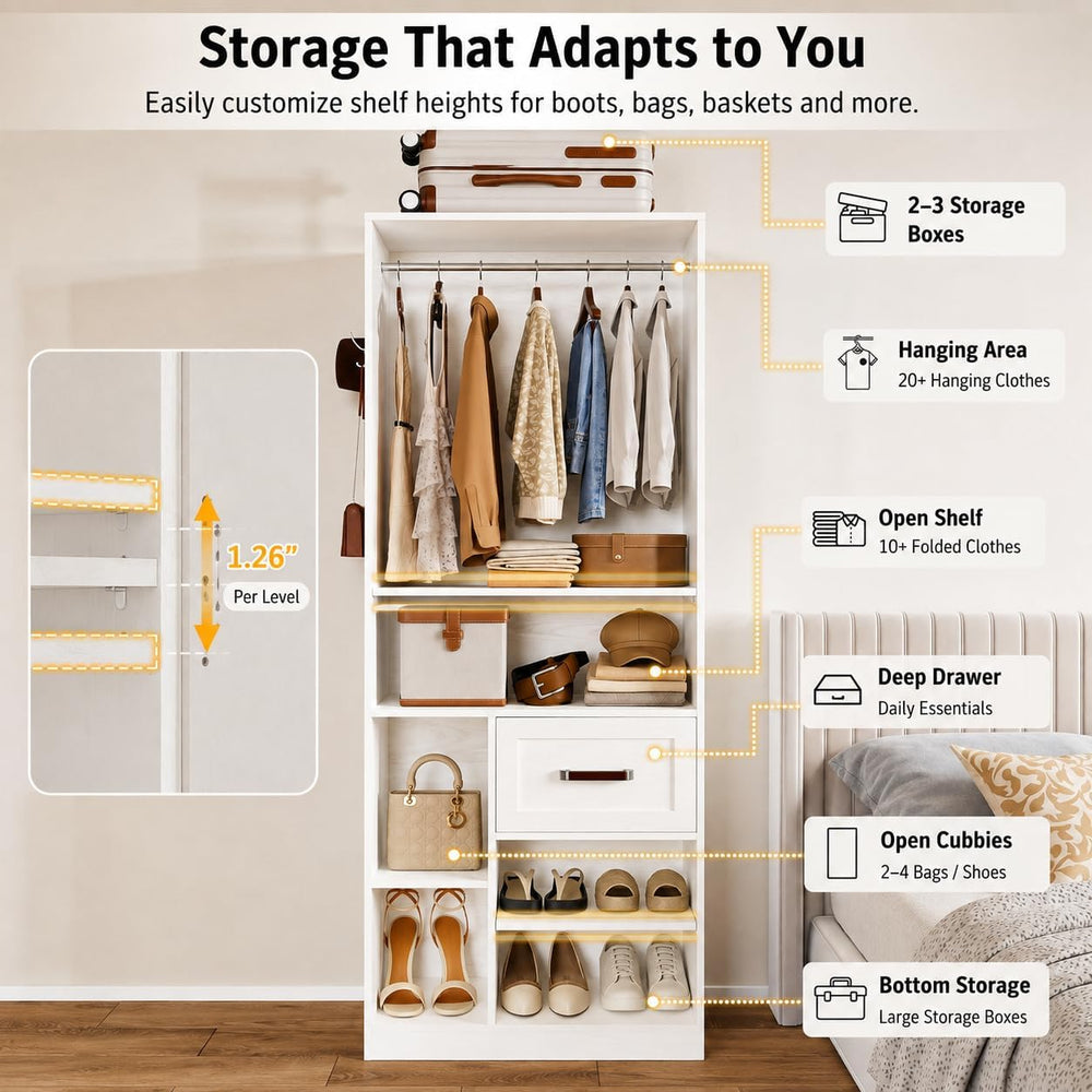 IRONCK 31.5" Closet Organizer System with 2 Adjustable Shelves, White