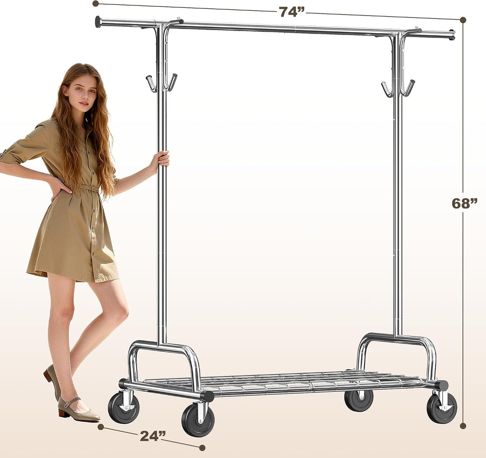 Raybee Heavy Duty Clothes Rack Rolling Garment Rack with Extra Hanging Hook