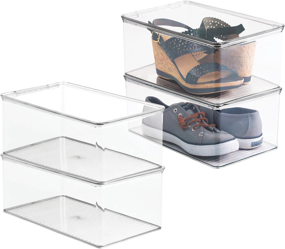 mDesign Stackable Plastic Closet Storage Container Bin Box with Hinge Lid for...