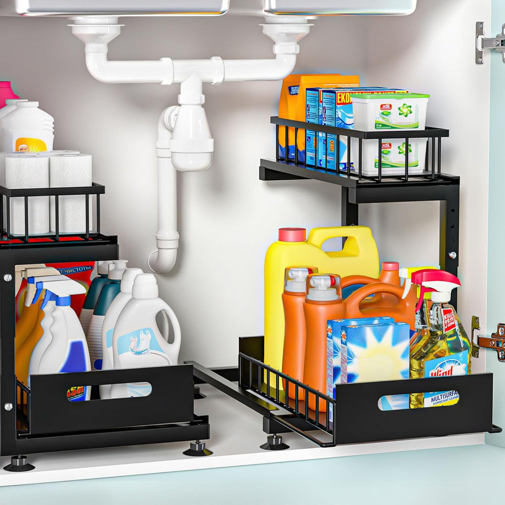 Saydear 2-Pack L-Shaped Under Sink Organizer, 2-Tier Pull-out Cabinet Rack