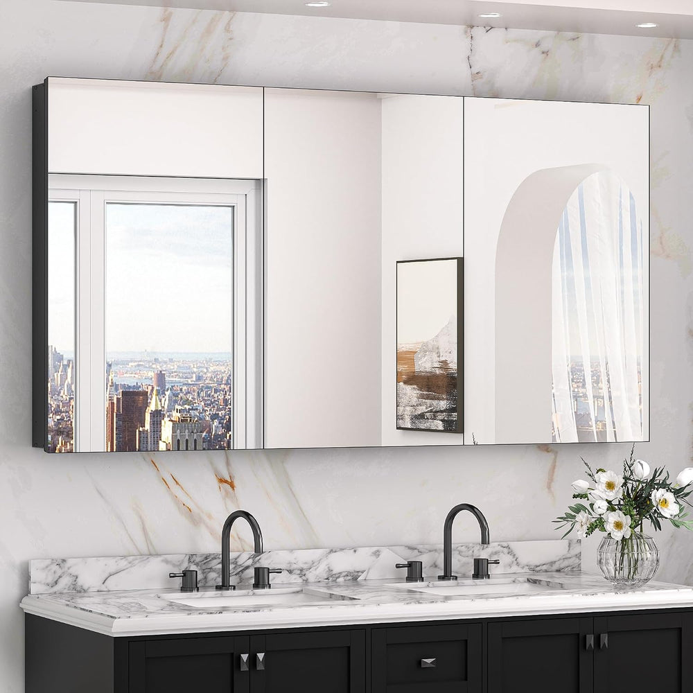 Keonjinn 60" x 32" Black Medicine Cabinet Mirror, Freely Adjustable...