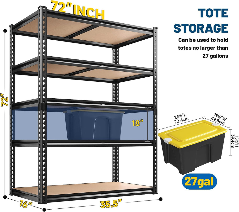 ROOMFAVE Garage Shelving Adjustable 5 Tier Storage Shelves Heavy Duty 72" H