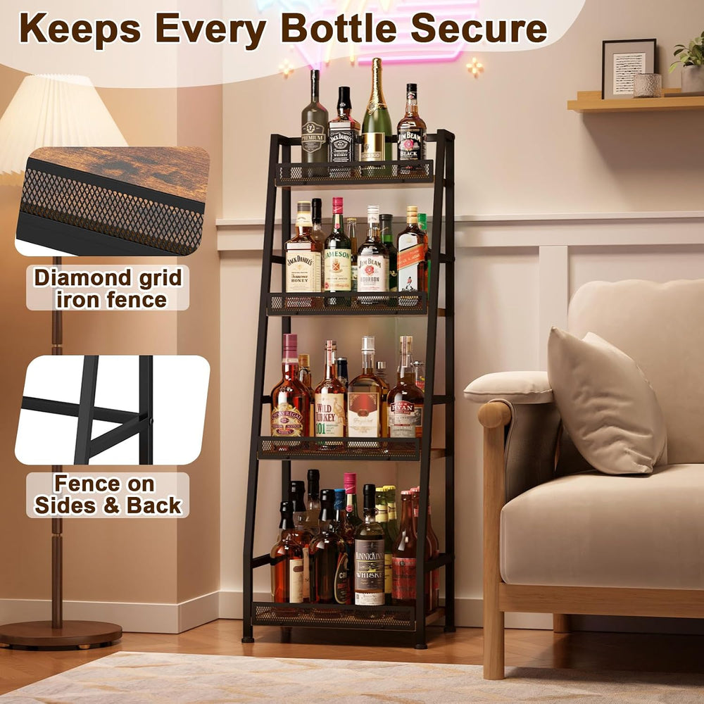 4-Tier 43.89’’ Trapezoid Liquor Cabinet with Fences for Home Bar