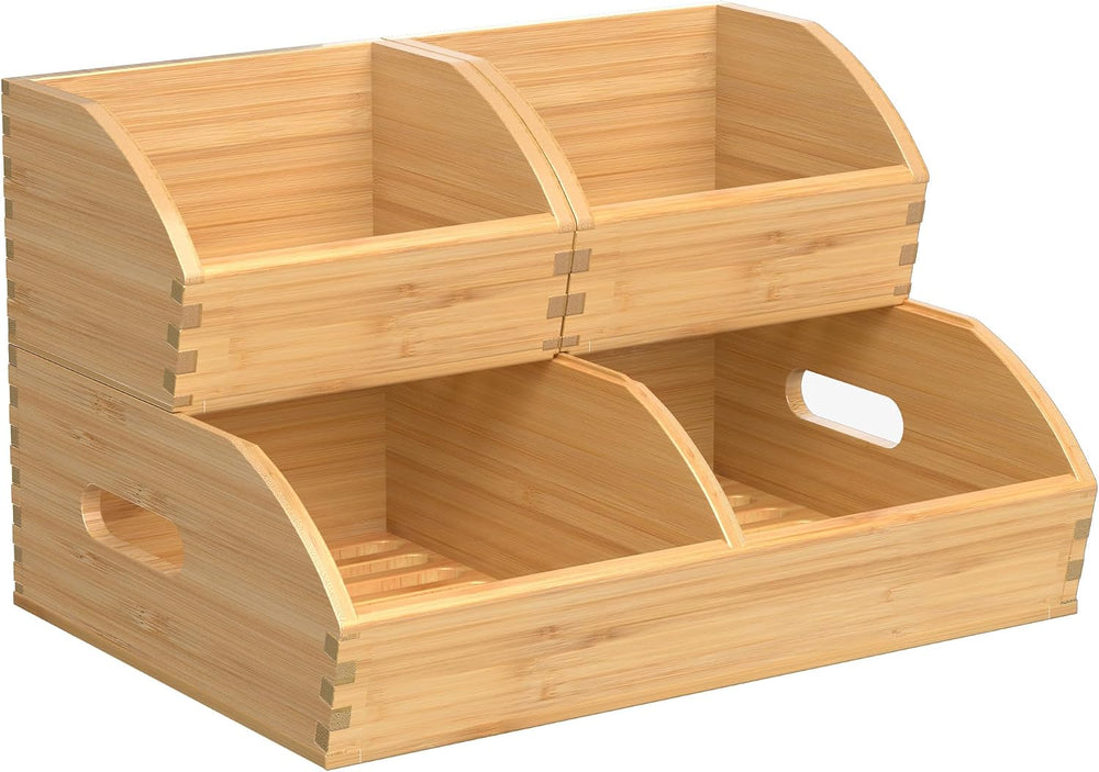 Potato and Onion Storage Bin, Stackable Bamboo Pantry Organizer and Storage