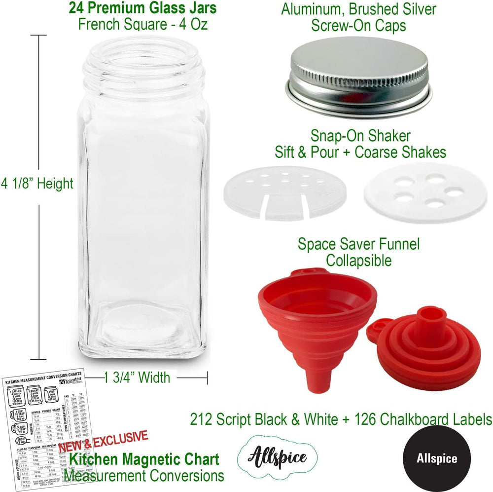Talented Kitchen 3-Tier Stainless Steel Spice Rack - 24 Square 4oz Glass Jars...