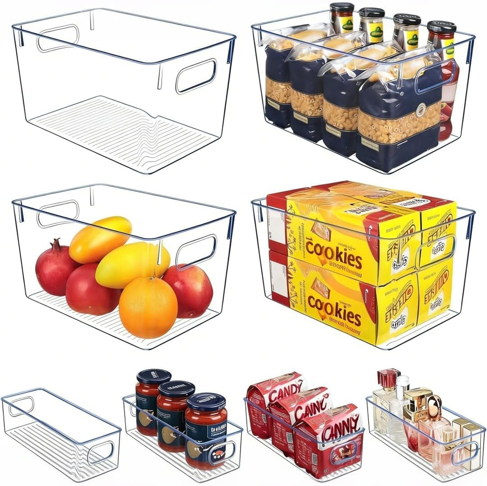 Set of 8 pantry organizers and storage, Clear Plastic Storage Bins for Kitche...