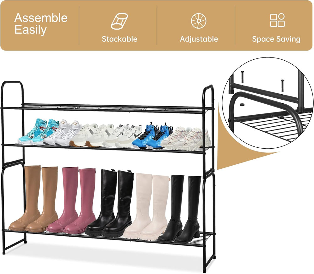 KEETDY 2-Tier Long Shoe Rack for Closet Metal Shoe Organizer for Entryway, Wi...