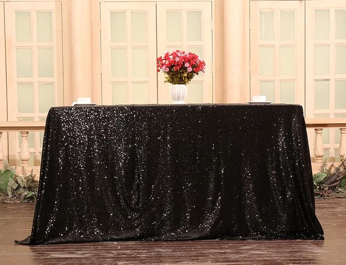 SquarePie Sequin Tablecloth 60 x 120 Inch Black Sparkly Table Linen for Hallo...