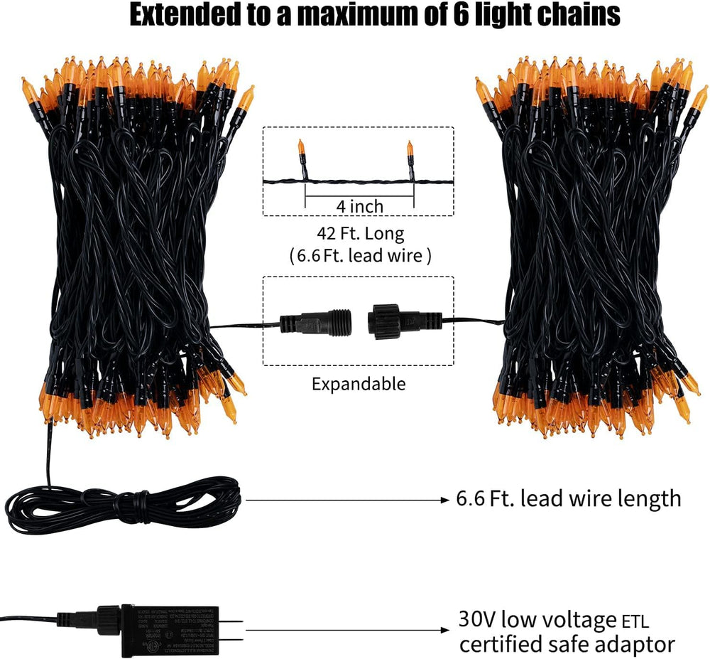 2Pack Orange Outdoor Halloween Lights, 39Feet 100 LED Mini Lights with 8 Ligh...