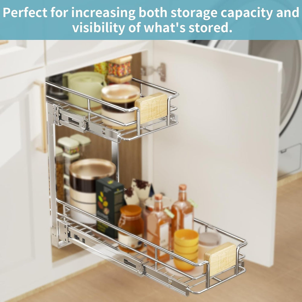 LOVMOR 2 Tier Pull Out Cabinet Organizer 7½" W x 21½" D, Slide Out ...