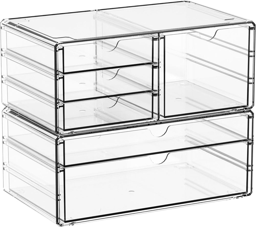 2 Pack Acrylic Drawer Organizer With 6 Drawers,Stackable 11.1” Large Clear St...
