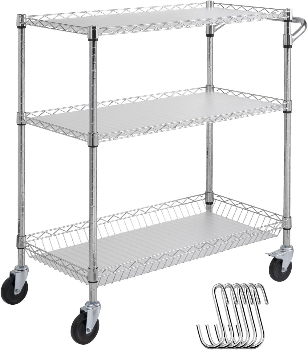VEVOR Kitchen Utility Cart, 3 Tiers, Wire Rolling Table with 661 LBS Capacity...