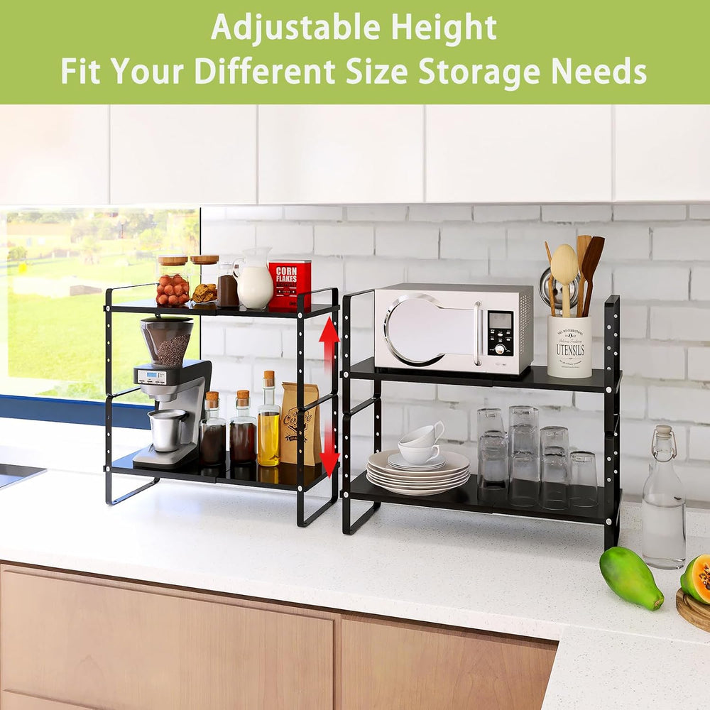 Expandable Cabinet Shelf Organizer Rack, Stackable Kitchen Countertop Organiz...