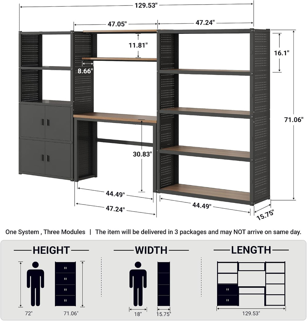 FLEXIMOUNTS 117"L Modular Garage Storage Cabinet with Workbench, Black
