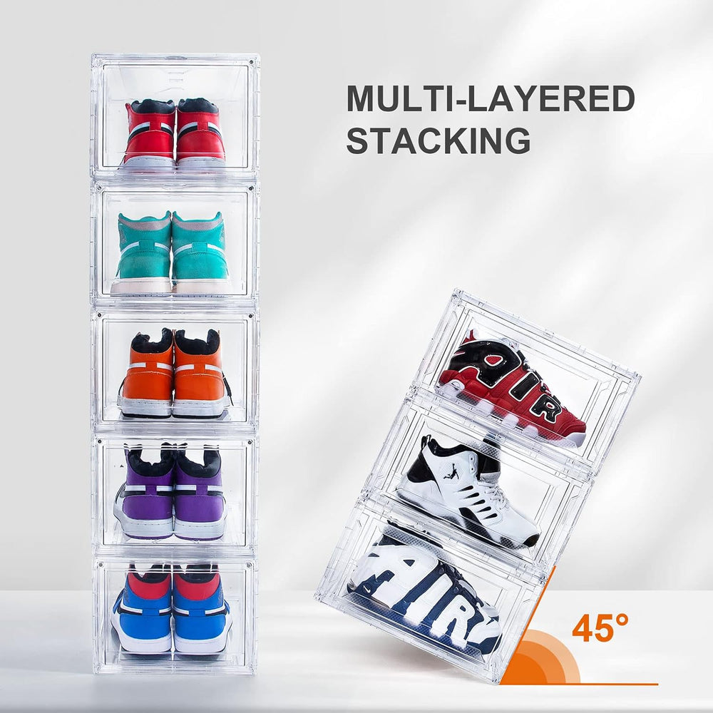 10 Pack Large Shoe Boxes Clear Stackable, Space Saving Acrylic Shoe Boxes Sho...