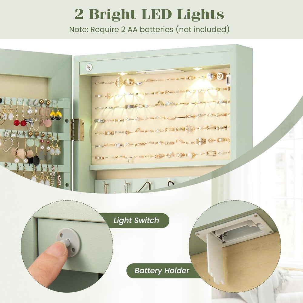 NAFORT 2 LEDs Mirror Jewelry Organizer, 47.5-Inch Borderless Full Length Mirr...