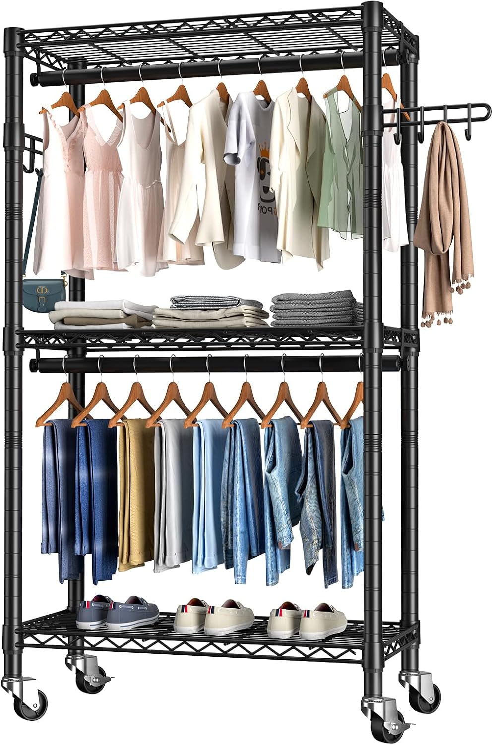 Golpart Heavy Duty Rolling Clothes Rack Wheels Portable Metal Garment Rack