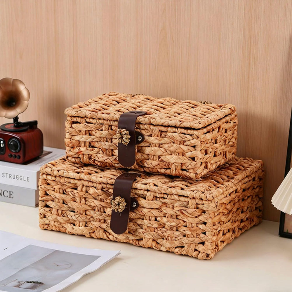 Water Hyacinth Wicker Storage Box with Lid (Large)