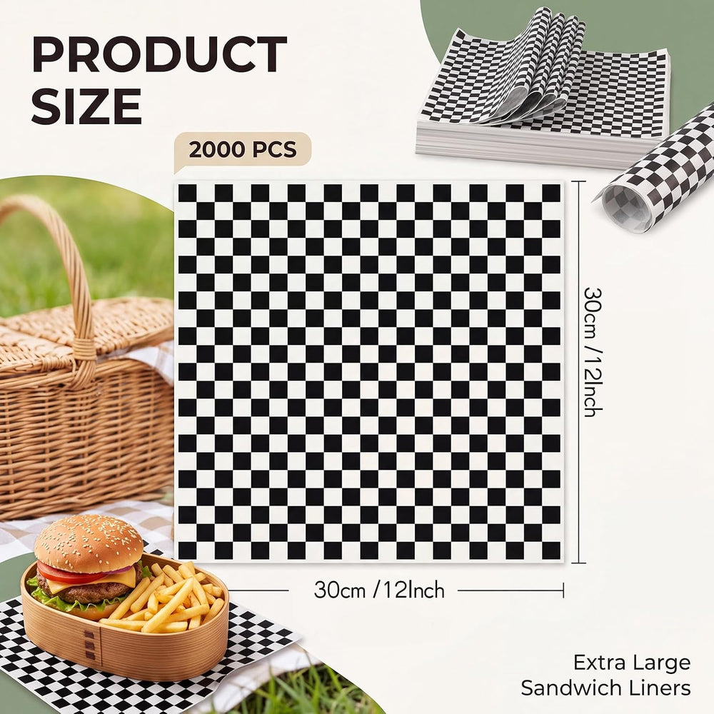 Colarr 2000 Pcs Deli Paper Sheets 12x12 Food Basket Liners, Black