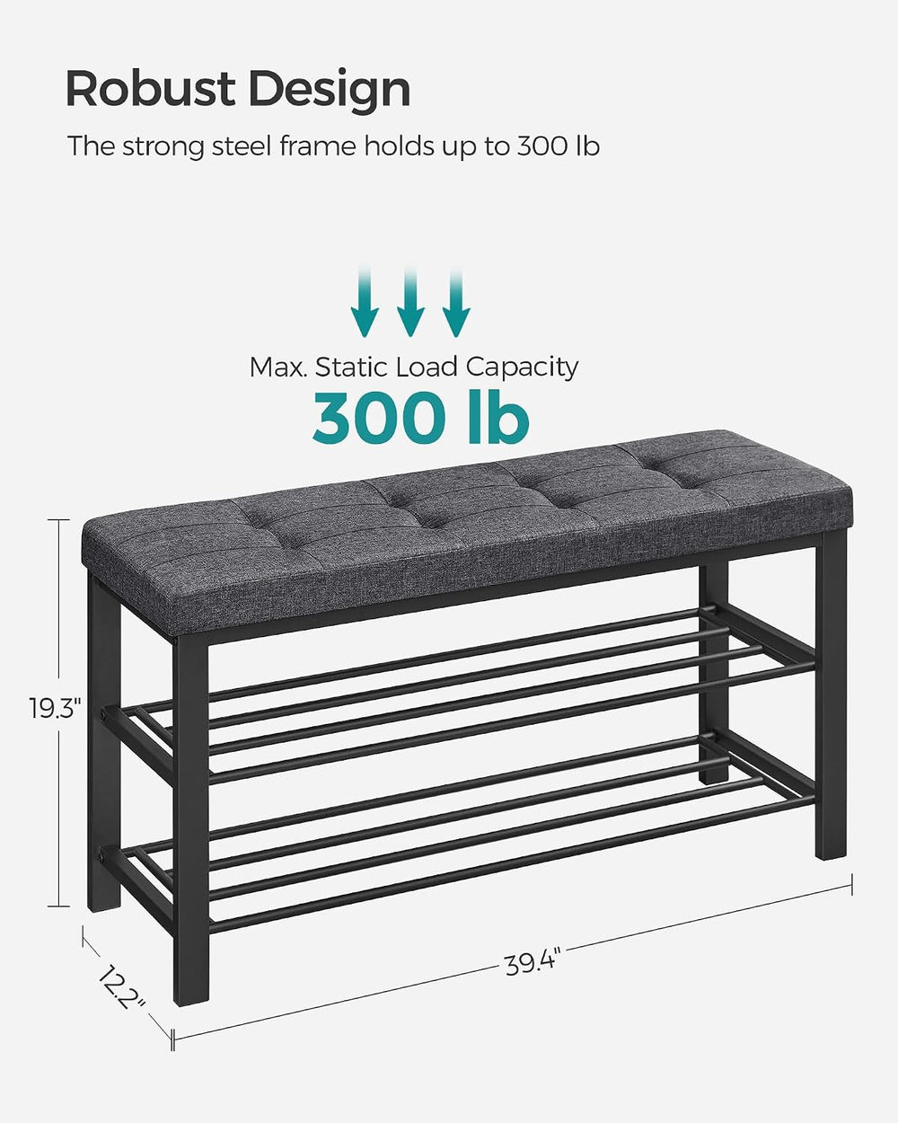 SONGMICS Shoe Bench, Storage Bench, Entryway Bench with Cushion