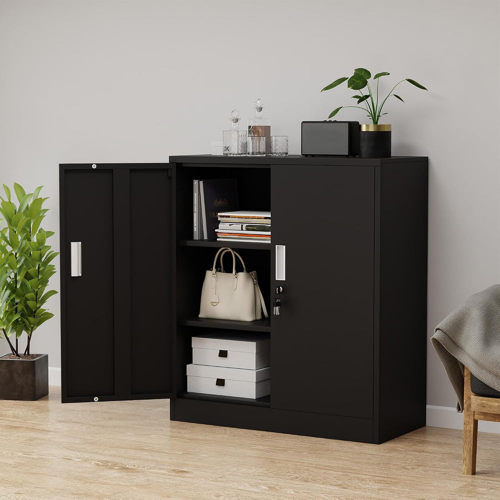 Metal Storage Cabinet with Locking Doors, 36.22" H, Black