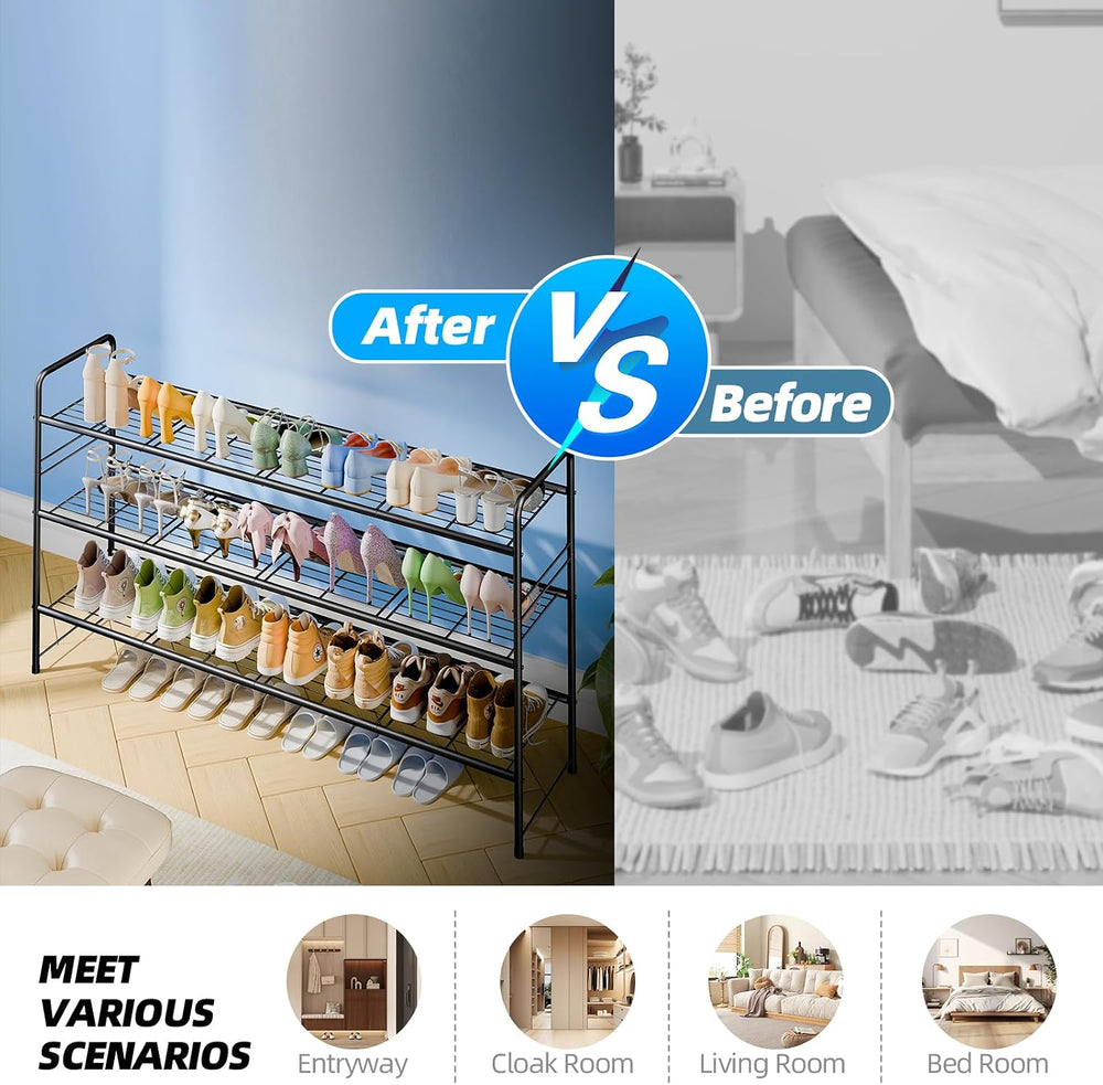 3 Tier Shoe Rack for Closet, 44 Inch Extra Long Shoe Storage Organizer for Sh...